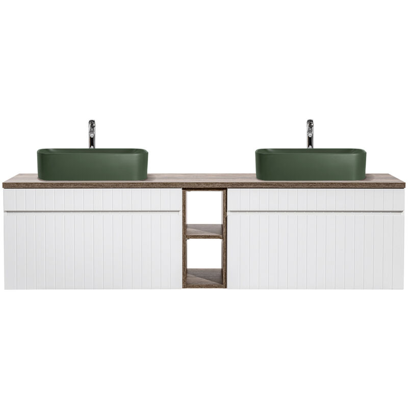Petits-meubles - Meuble double vasque 180cm 2 niches Zelie Blanc Bois et Vert