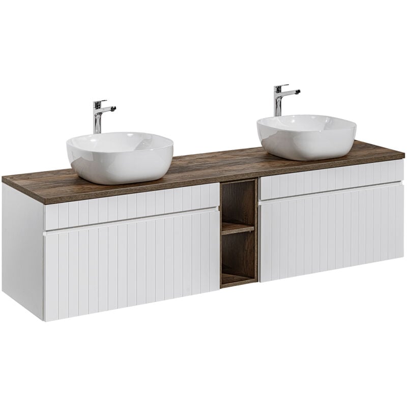 Petits-meubles - Meuble double vasque 180cm 2 niches Zelie Blanc et Bois