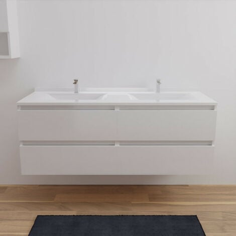 Meuble double vasque ARLEQUIN 140 cm- Vasque Blanc- Traverses Blanc