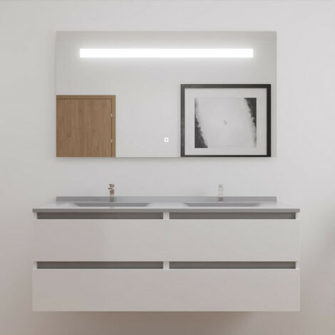 Meuble double vasque ARLEQUIN 140x55 cm avec plan vasque et miroir ELEGANCE - Coloris au choix
