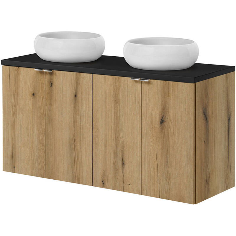 [en.casa] - Meuble double vasque avec 2 lavabos ronds Newportc120 x 72 x 40 cm effet chêne noir