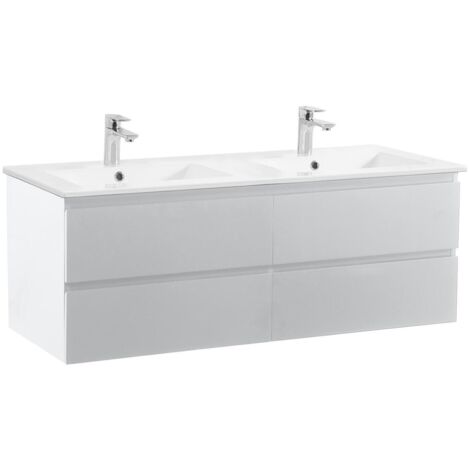 Meuble double vasque blanc 120cm + plan double vasque SORRENTO - Blanc