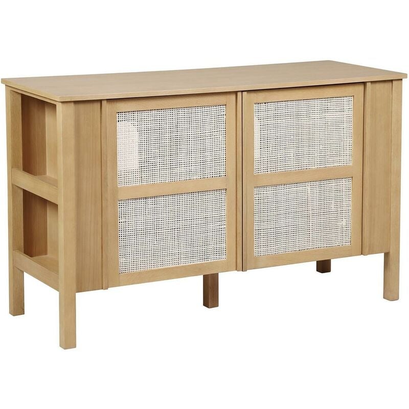 Mob-in - Meuble double vasque chêne portes cannage 130 cm