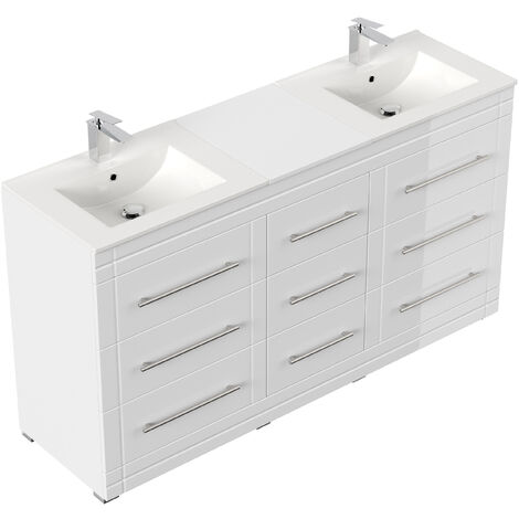 Meuble double vasque Cosmo moderne blanc brillant à poser