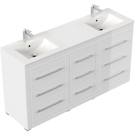Meuble double vasque Cosmo moderne blanc brillant à poser - blanc brilliant