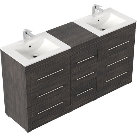 Meuble double vasque Cosmo moderne Charbon antique à poser - charbon antique