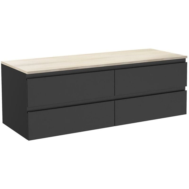 Mob-in - Meuble double vasque 120cm avec plan bois sorrento Noir