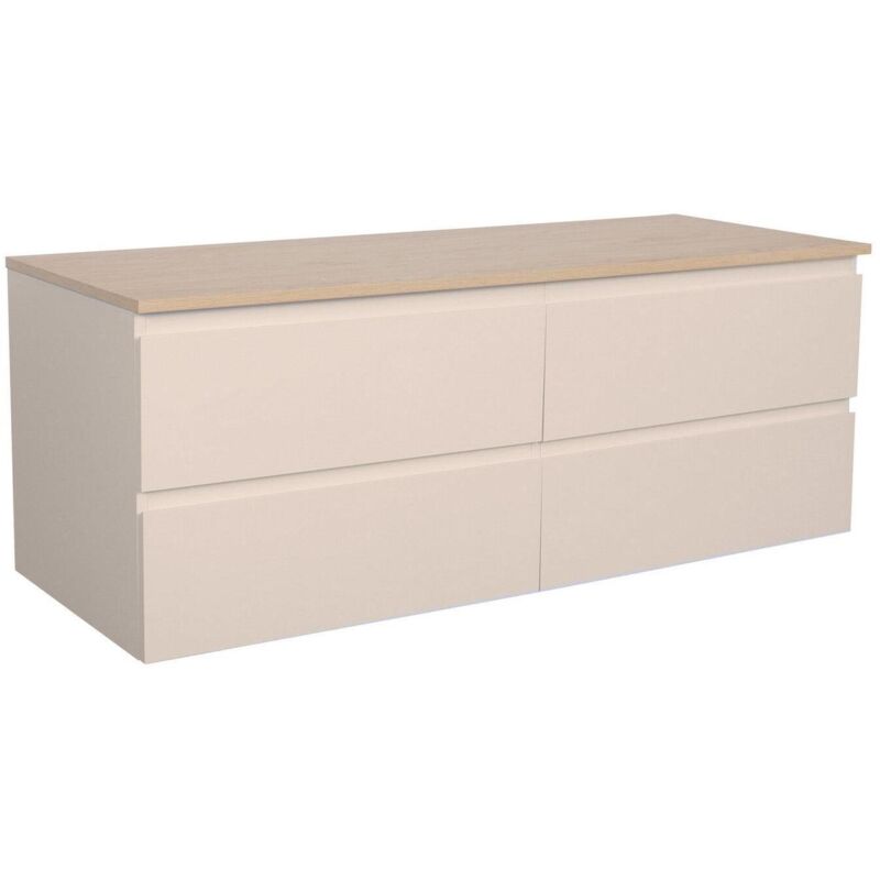 Mob-In – Meuble sous vasque double suspendu 120 cm – Panneaux mélaminés résistants – 4 tiroirs de rangement – Plan vasque décor chêne