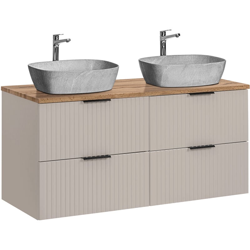 Petits-meubles - Meuble double vasque effet pierre 120cm Adriel Cachemire et Bois