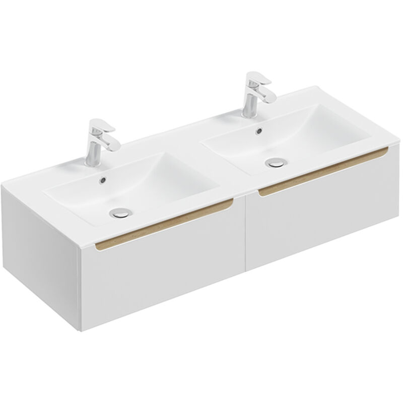 Petits-meubles - Meuble double vasque encastrée 120cm 2 tiroirs Livia Blanc et Bois