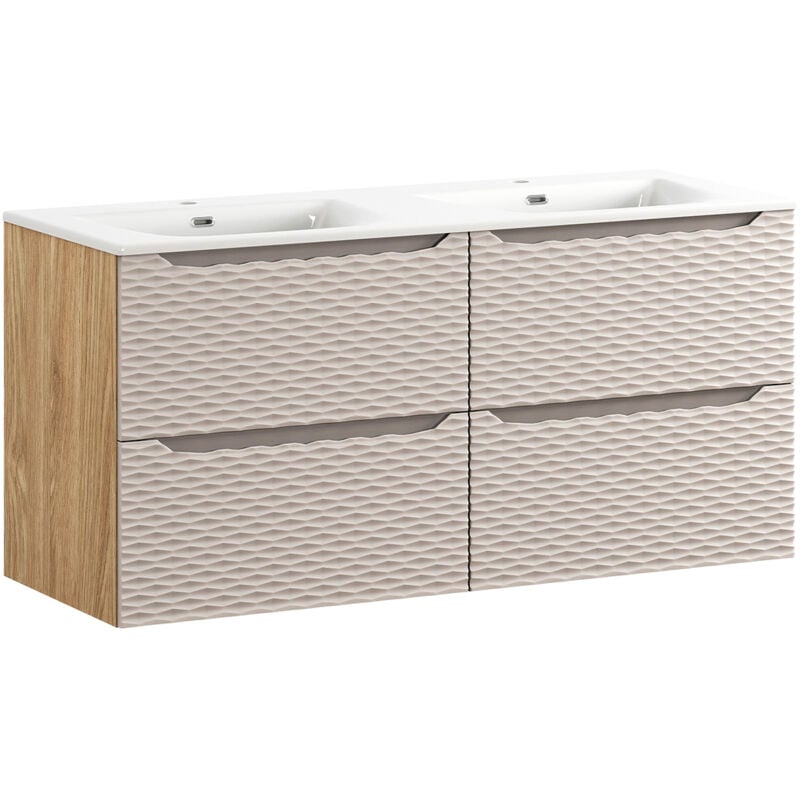 Petits-meubles - Meuble double vasque encastrée 120cm 4 tiroirs Elora Beige et bois
