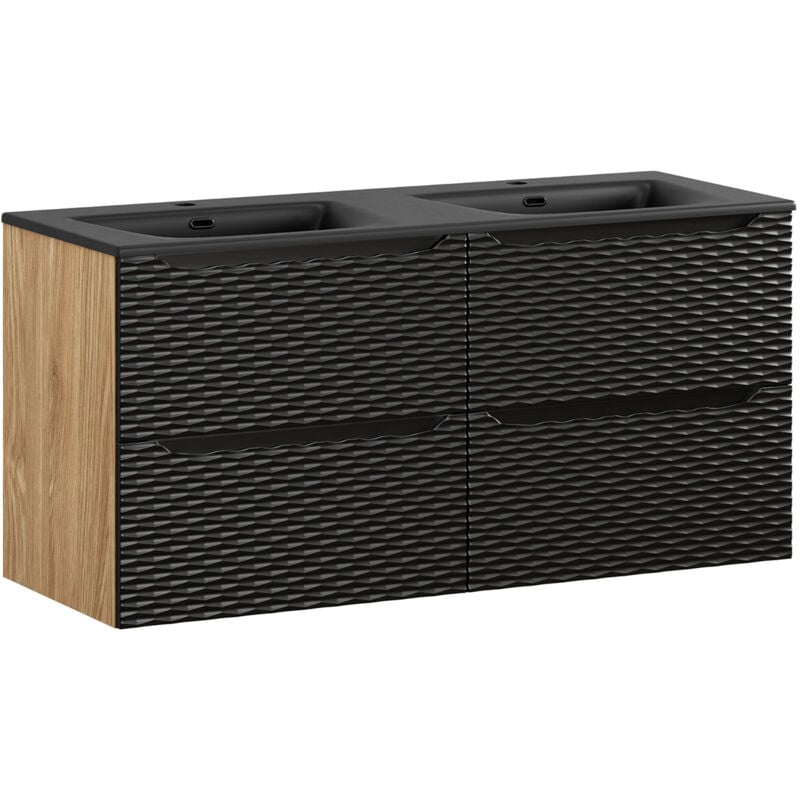 Petits-meubles - Meuble double vasque encastrée 120cm 4 tiroirs Elora Noir et bois