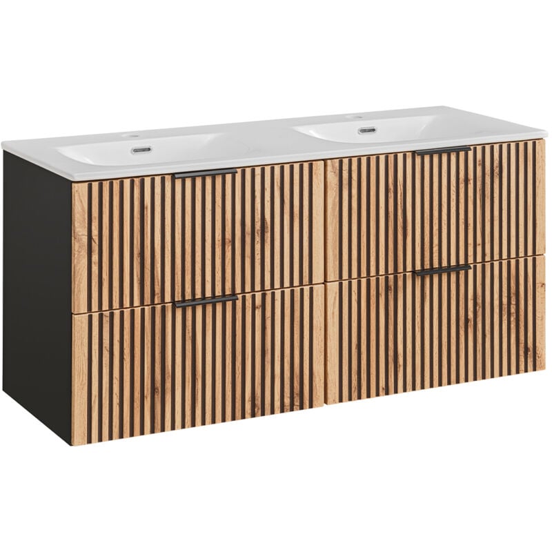 Petits-meubles - Meuble double vasque encastrée 120cm Gaia Bois et Noir