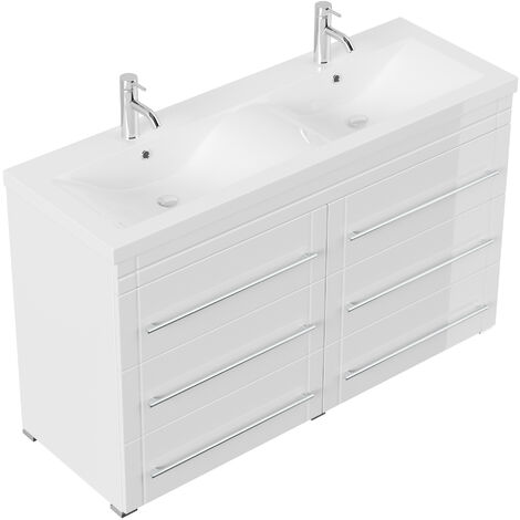 Meuble double vasque Gallo moderne blanc brillant à poser