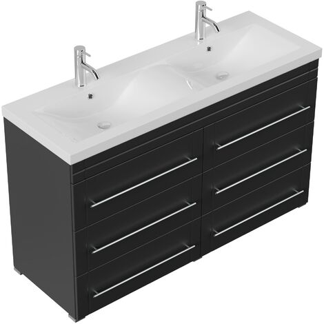Meuble double vasque Gallo moderne noir satiné à poser