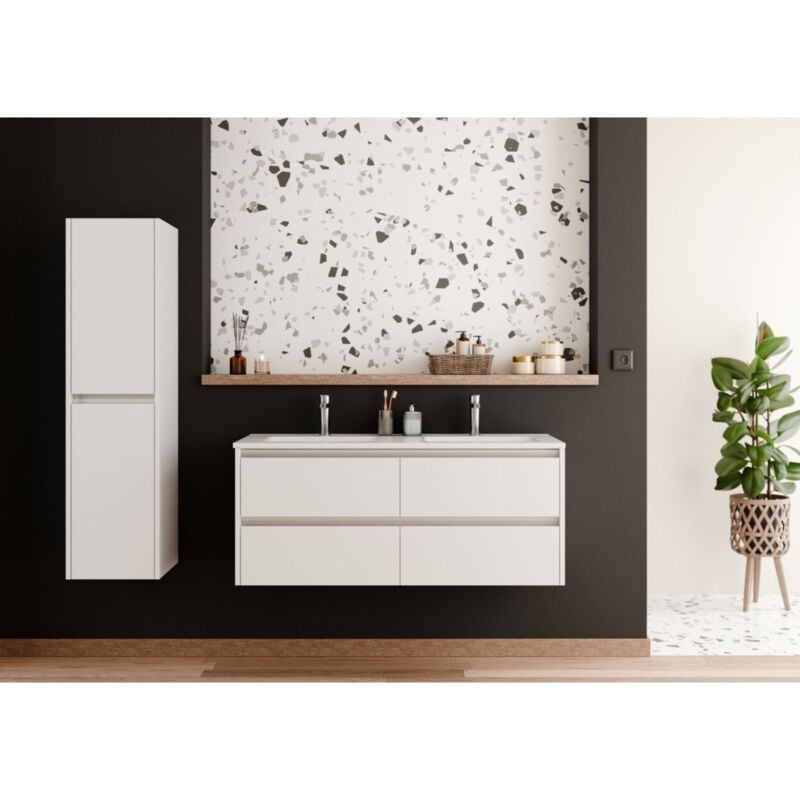 Sanitaire - Meuble double vasque jupiter 3.0 Blanc Brillant 120cm - Sans miroir