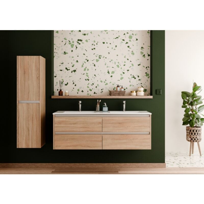 Sanitaire - Meuble double vasque jupiter 3.0 Bois Clair 140cm - Sans miroir