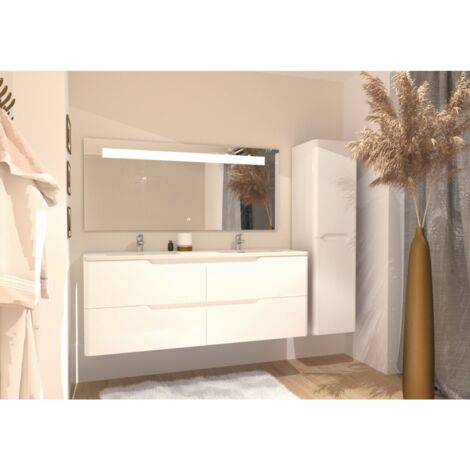 Meuble double vasque LUNA Blanc brillant 140cm sans miroir