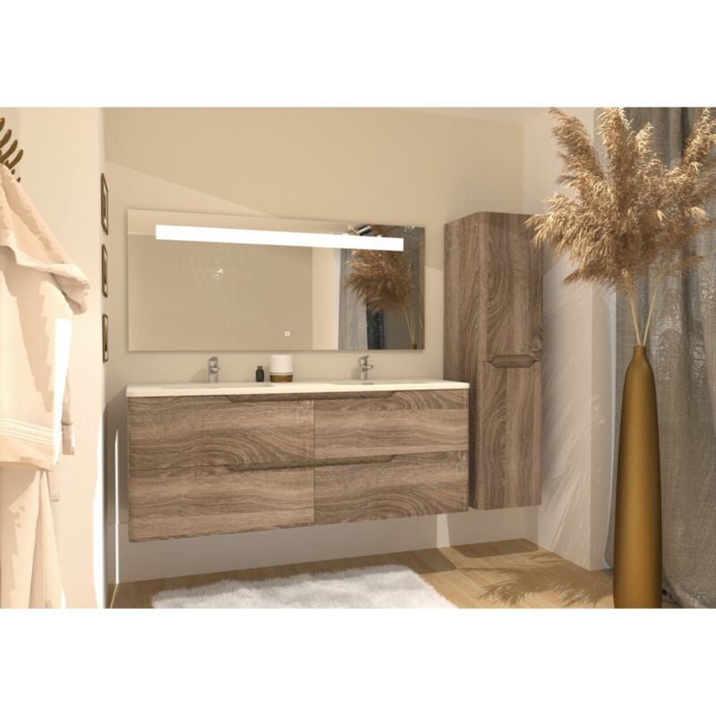 Meuble double vasque luna Bois Foncé 140cm sans miroir