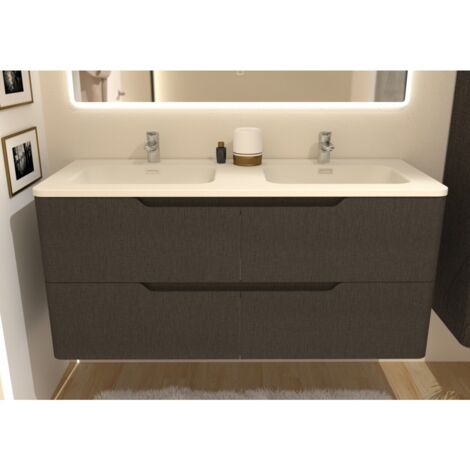 Meuble double vasque LUNA Tissé Gris 120 cm - SANS miroir