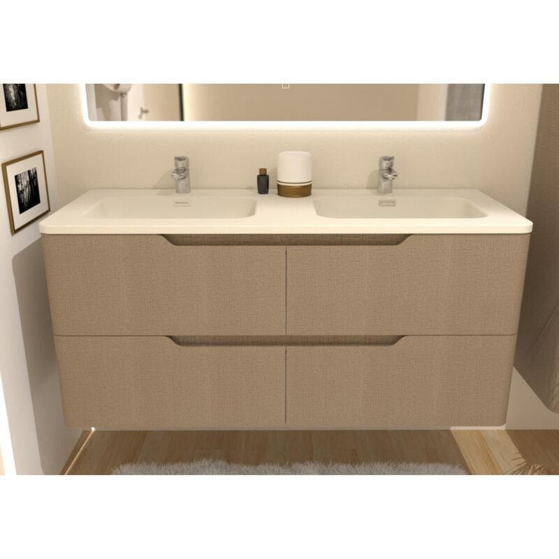 Meuble double vasque luna Tissé Lin 120 cm - sans miroir