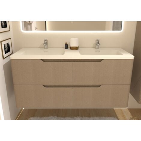 Meuble double vasque LUNA Tissé Lin 120 cm - SANS miroir