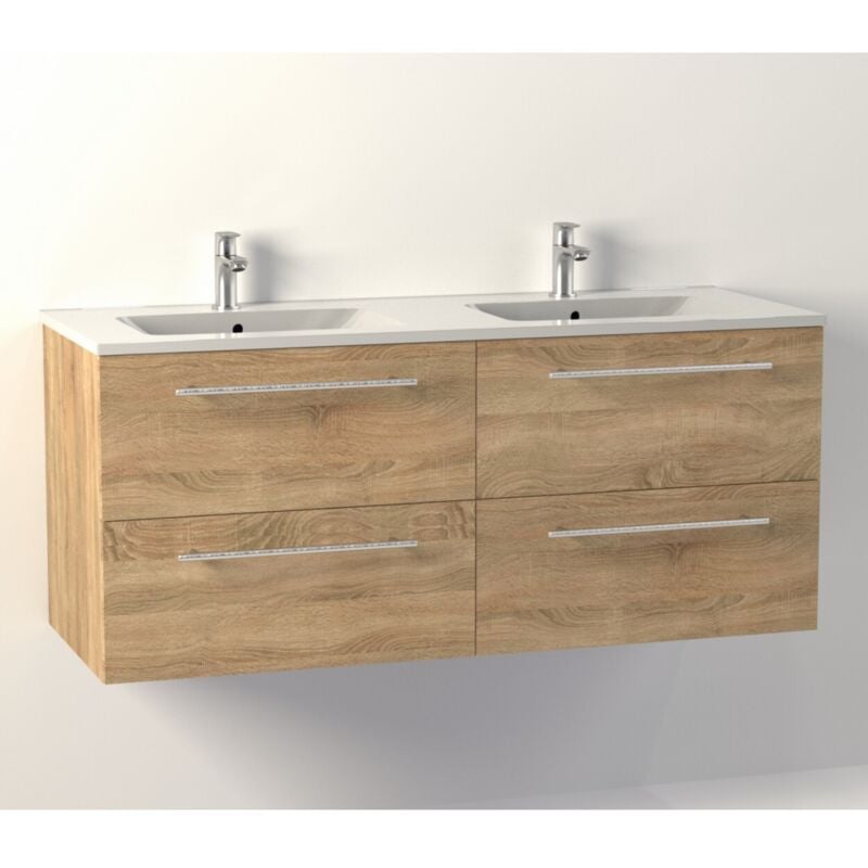 Sanitaire - Meuble double-vasque neptune Bois Clair 120 cm - sans miroir