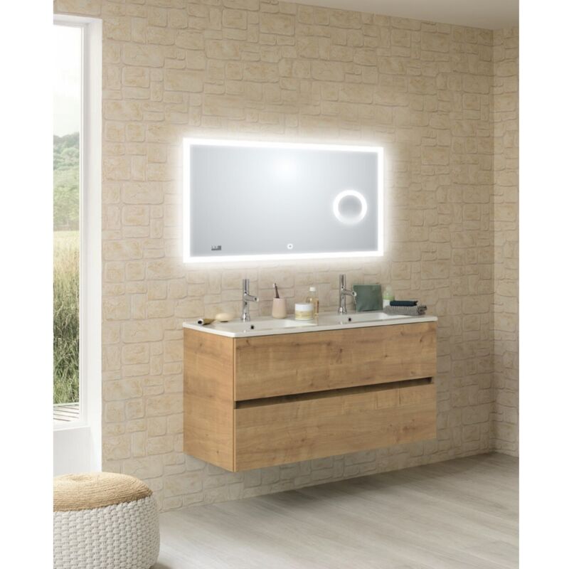 Sanijura - Meuble double vasque nolita Chêne Arlington avec Miroir lite