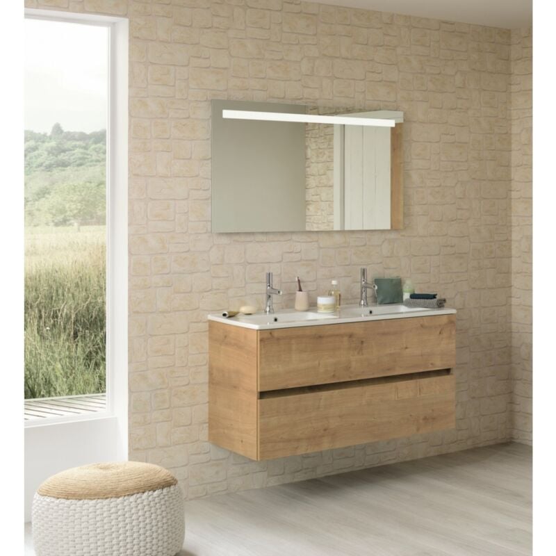 Sanijura - Meuble double vasque nolita Chêne Arlington 120cm - Sans miroir