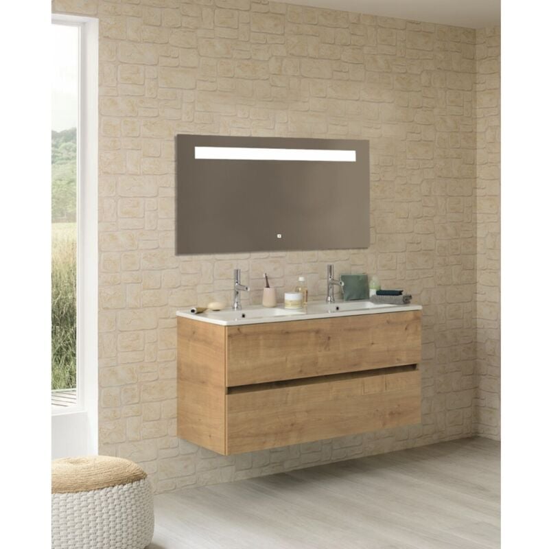 Sanijura - Meuble double vasque nolita Chêne Arlington avec Miroir antibuée kathy