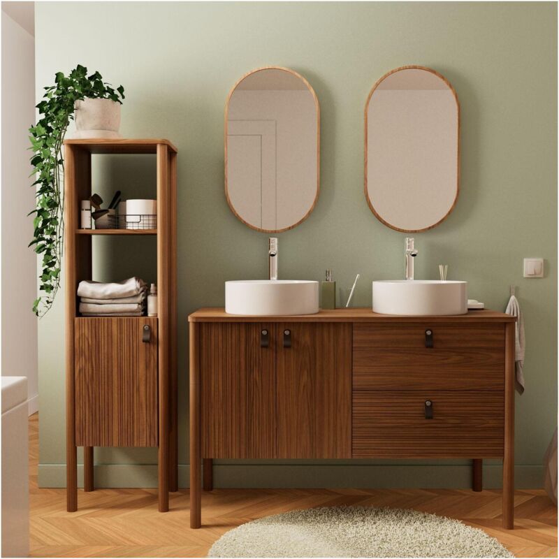 Mob-in - Ensemble meuble double vasque 120cm + vasque diego + robinet tap + miroir pepper + colonne joy