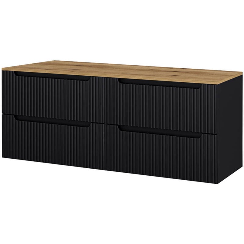 [en.casa] - Meuble double vasque Newport 161 x 60 x 40 cm noir effet chêne