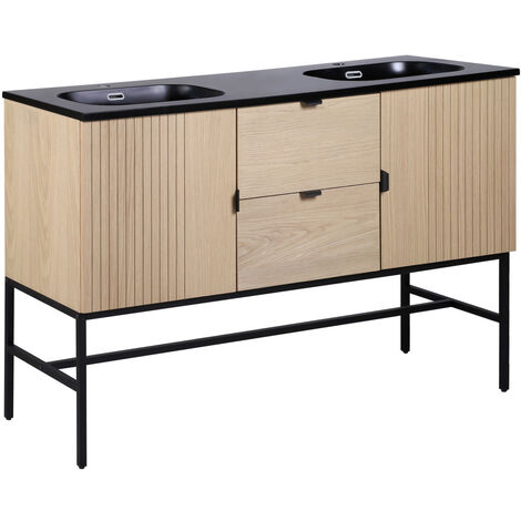 Meuble double vasque sur pieds chêne 140 cm STUDIO - Noir