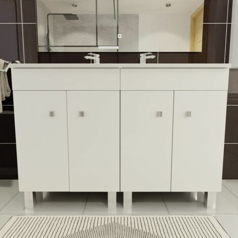 Meuble double vasque sur pieds ECOLINE 120 cm - Blanc brillant - Blanc