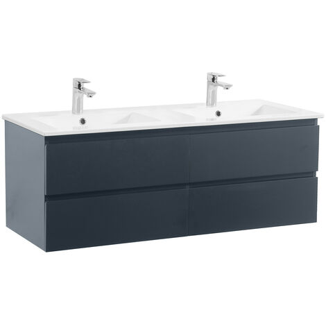 Meuble double vasque suspendu gris anthracite 120 cm SORRENTO - Blanc