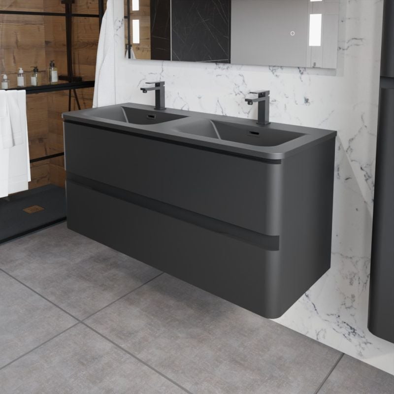 Cuisibane - Meuble double vasque suspendu pearl 120 cm - Noir mat