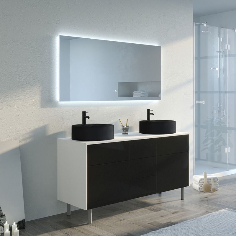 Distribain - Meuble double vasque venezia Blanc mat et Noir mat (sans miroir)