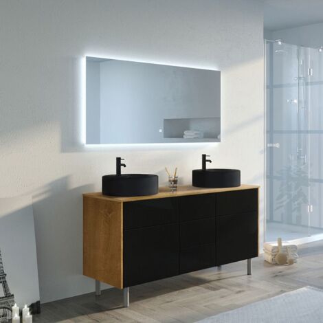 DISTRIBAIN Meuble double vasque VENEZIA Bois Naturel et Noir mat