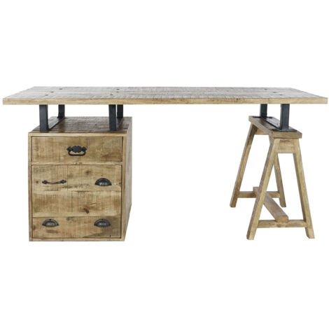 Meuble du bureau, table de bureau en bois de manguier coloris naturel et métal noir -  longueur 160 x profondeur 80 x Hauteur 75 cm