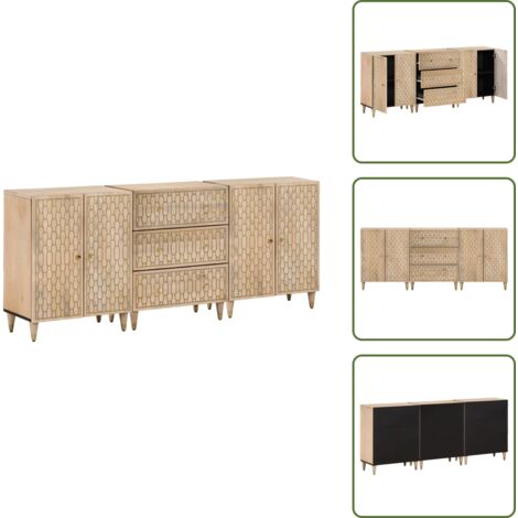 Meuble en bois - vidaXL Armoires latérales 3 pcs 60x33x75 cm bois massif de manguier - Style rétro