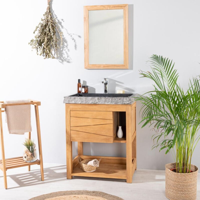 Wanda Collection - Meuble en teck massif Cosy 67cm + vasque noir