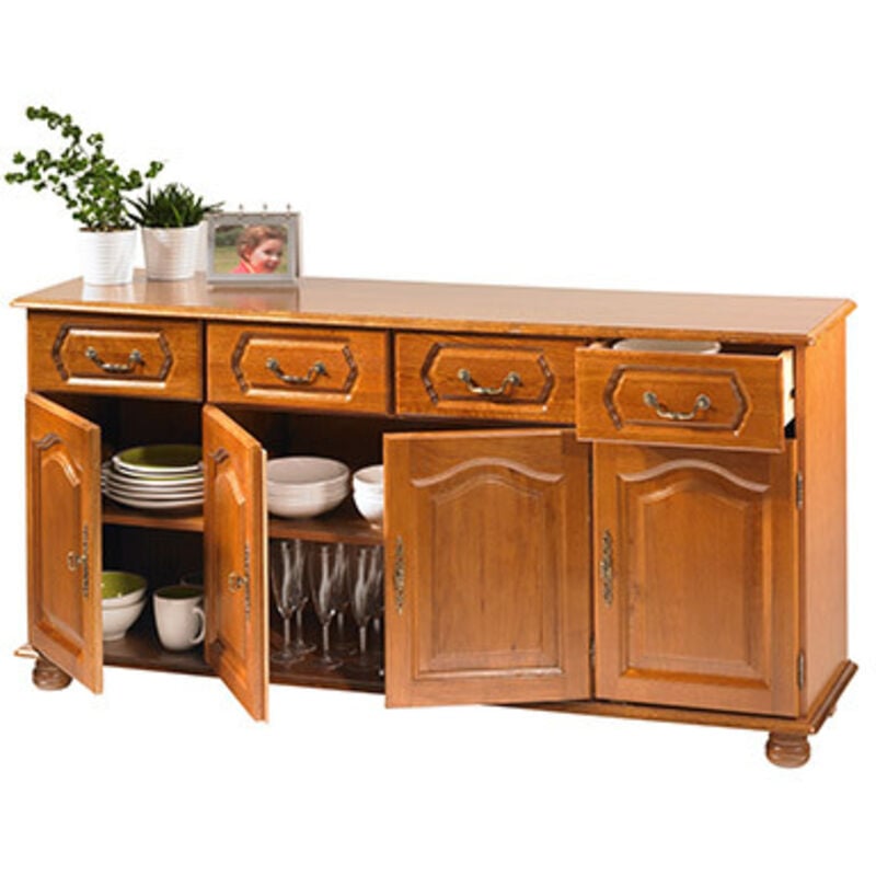 Meuble Enfilade Chêne 4 Portes 4 Tiroirs 6 Niches l 158.8 h 77 p 41 cm - marron