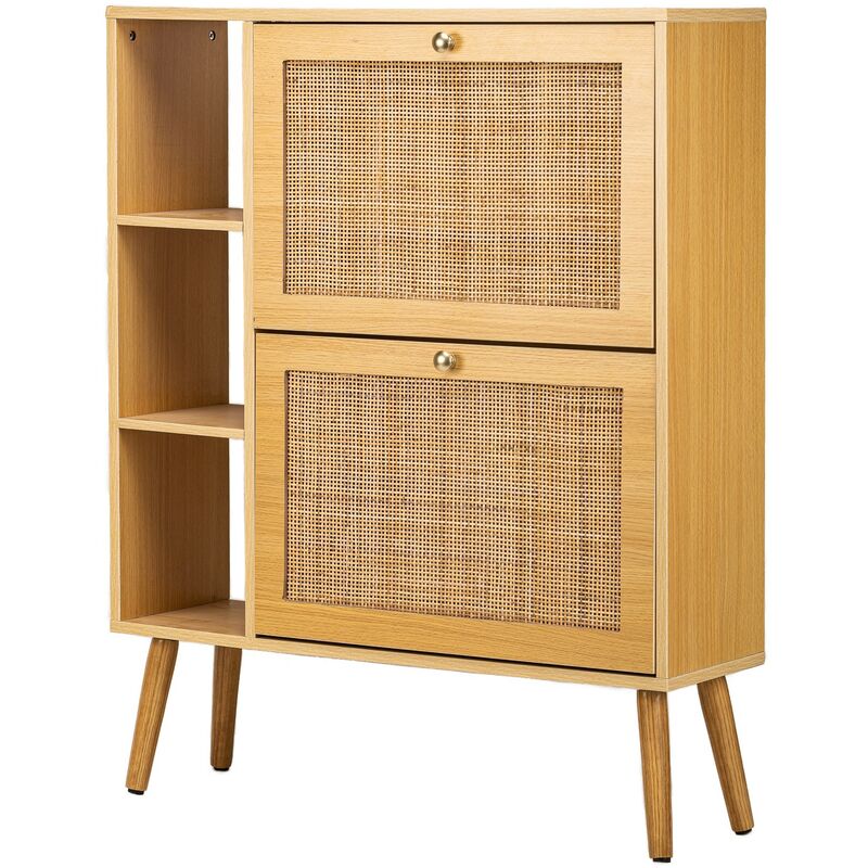 Nordlys - Meuble Entrée a Chaussures Rotin 2 Tiroirs