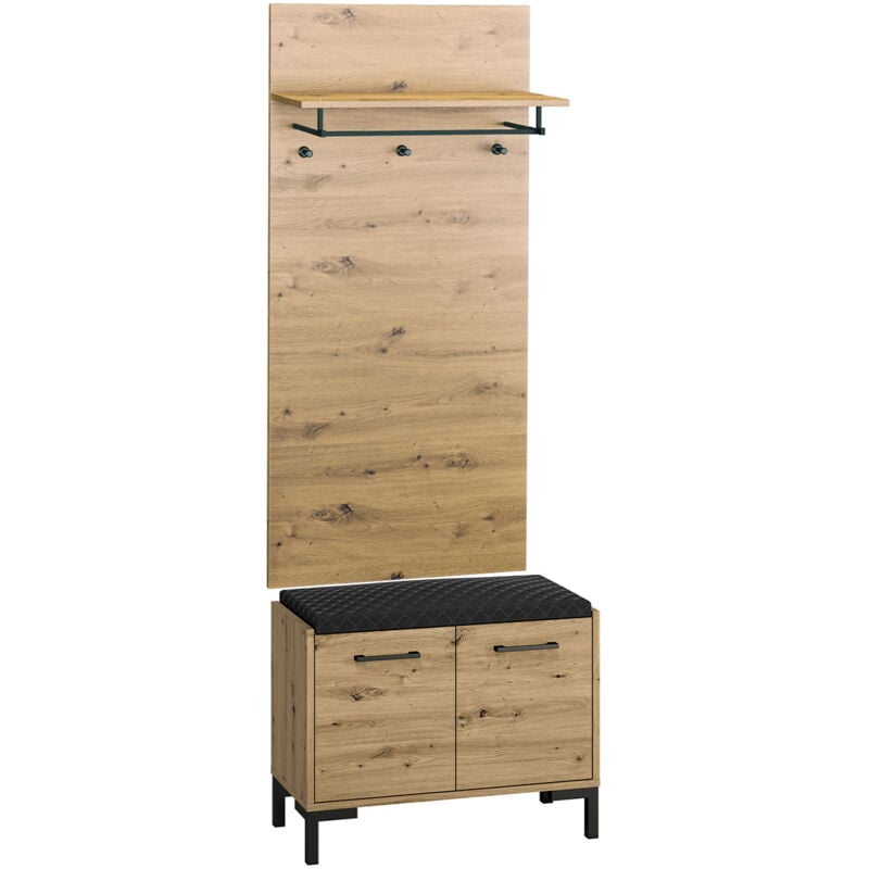 Petits-meubles - Meuble entrée porte-manteau et banc à chaussures 2 portes Liora Bois