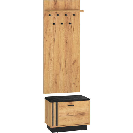 Meuble entrée porte-manteau étagère et banc à chaussures 1 porte Nilo Bois