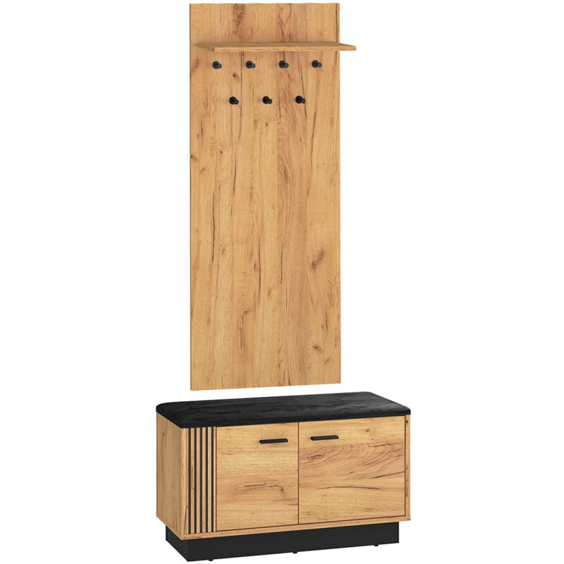 Petits-meubles - Meuble entrée porte-manteau étagère et banc à chaussures 2 portes Nilo Bois