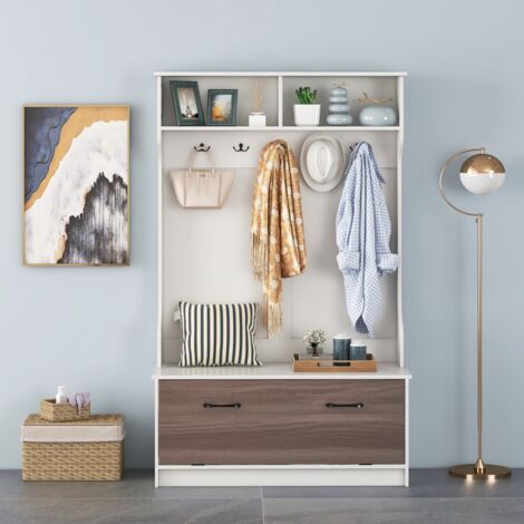Meuble Entrée Porte Manteaux Armoire Chaussures Banc 100x40x160 CM Blanc CW41230