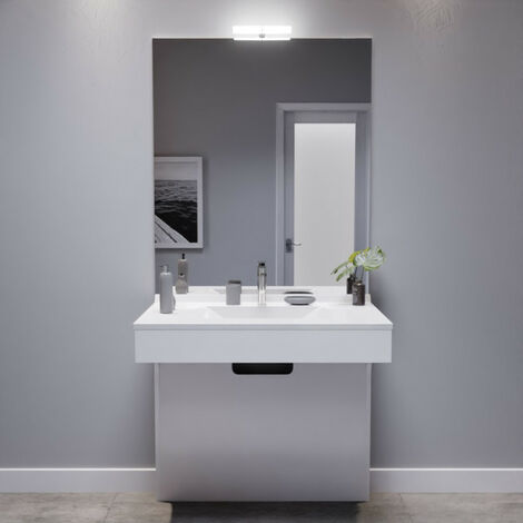 Meuble EPURE 90 cm avec plan vasque et miroir - blanc brillant - Blanc