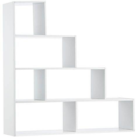 Meuble Étagére Blanc escalier - Meuble de rangement cube 4 étages , 6 compartiments - bliblioteque sejour salon - 114x30x114cm - Blanc