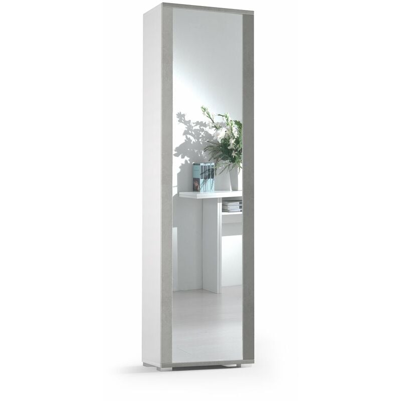 Terraneo - Armoire avec porte à cadre miroir sept étagères miroir à cadre en béton blanc